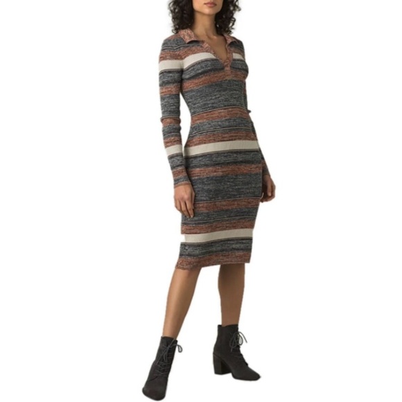 Prana Acadia Earth Tone Ribbed Organic Cotton Sweater Dress L